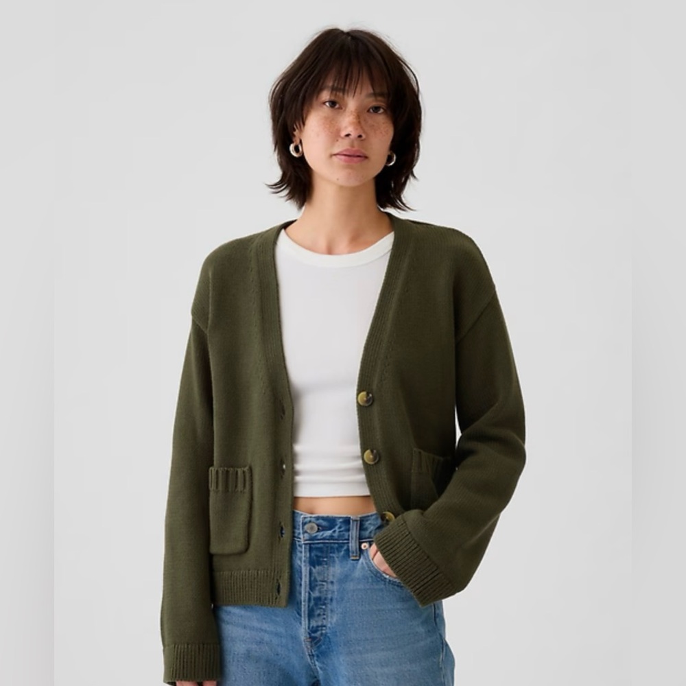 GAP Pocket Cardigan Sweater Olive Green